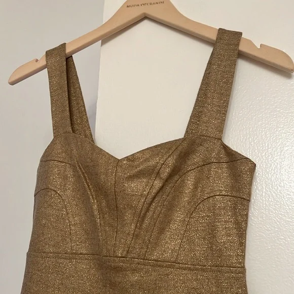 Diane Von Furstenberg DVF Gold Shimmer Wool Blend Dress 0 / xs Art Deco Flapper - Picture 3 of 4